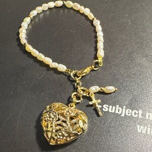 Gold Heart real Pearl Rosary Bracelet